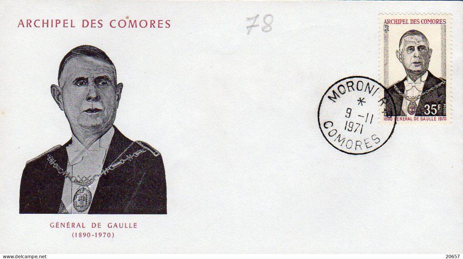 Comores 078 Fdc Charles De Gaulle - De Gaulle (General)