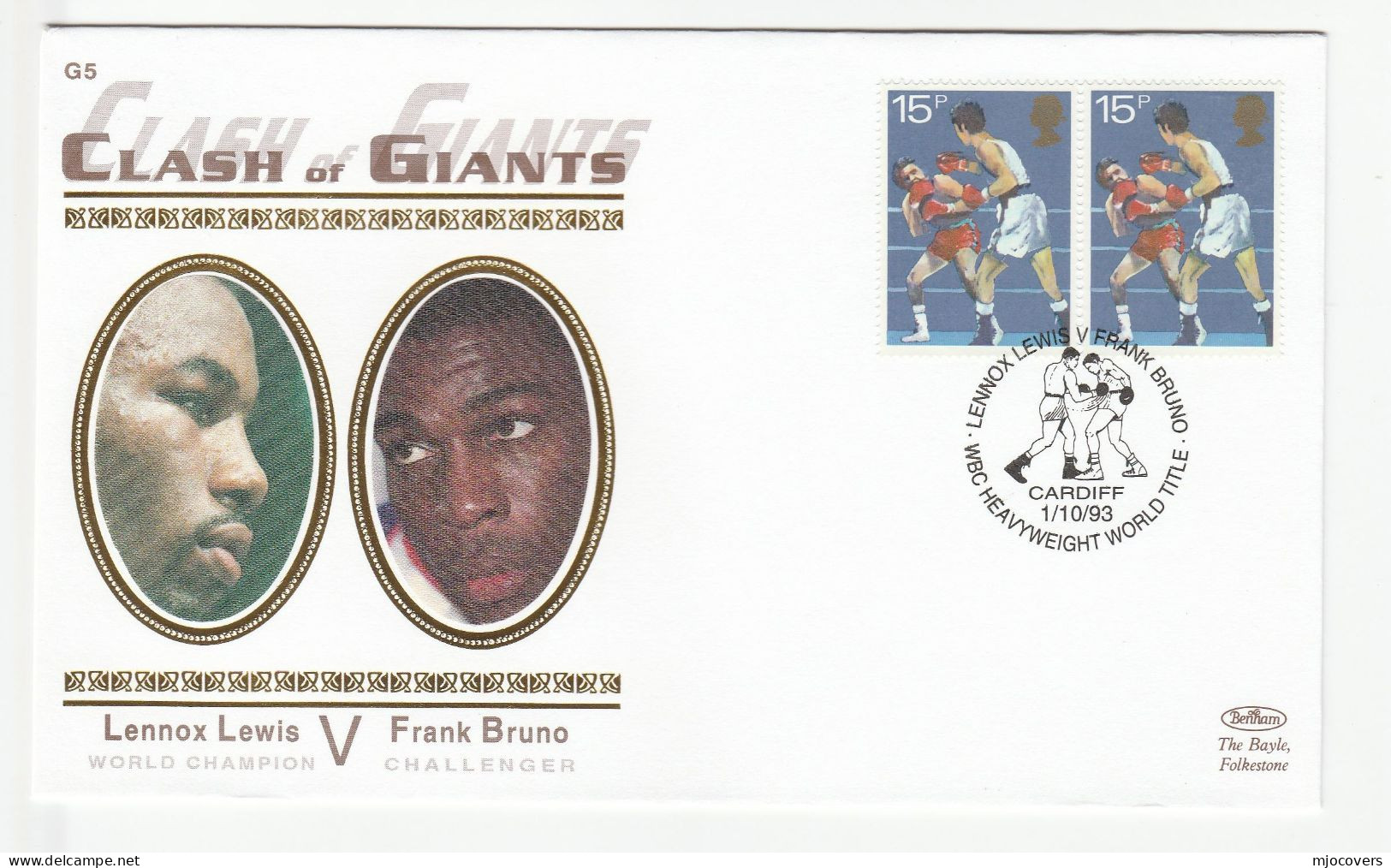 BOXING Special SILK 1993  Lennox Lewis V Frank Bruno WBC HEAVYWEIGHT FIGHT Event COVER Cardiff GB  Stamps Sport - Boxe
