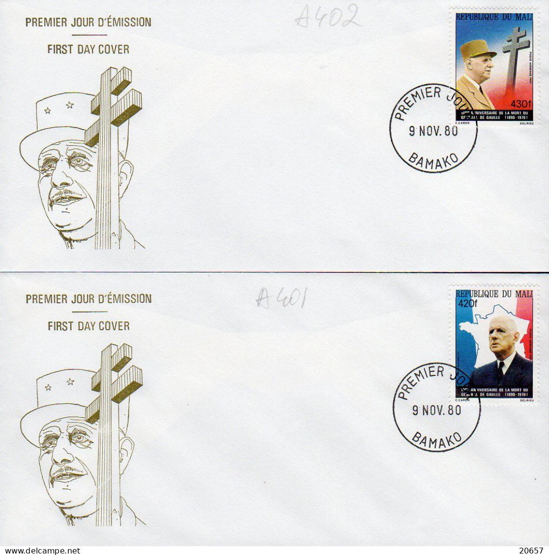 Mali A 0401/402 Fdc Charles De Gaulle - De Gaulle (Général)