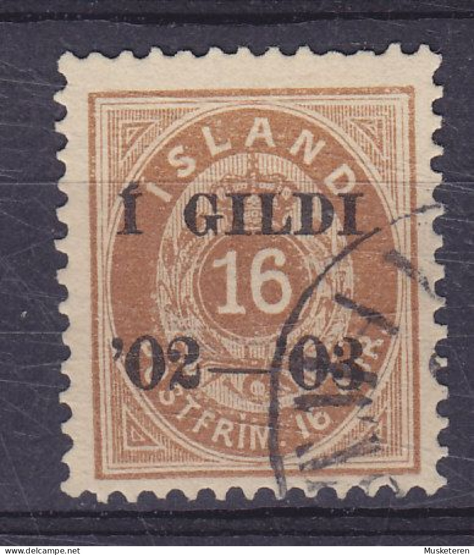 Iceland 1902 Mi. 29B, 16 Aur Ziffer Mit Krone Im Oval Overprinted M. Aufdruck '1 GILDI / '02-'03' Perf. 12 3/4 (2 Scans) - Used Stamps