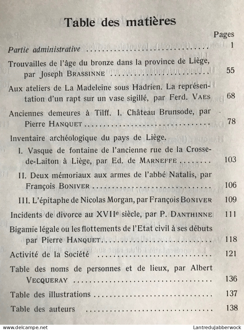 CHRONIQUE ARCHEOLOGIQUE DU PAYS DE LIEGE 1951 1953 REGIONALISME Tilff Château Brunsode Ateliers De La Madeleine Hadrien - Belgique