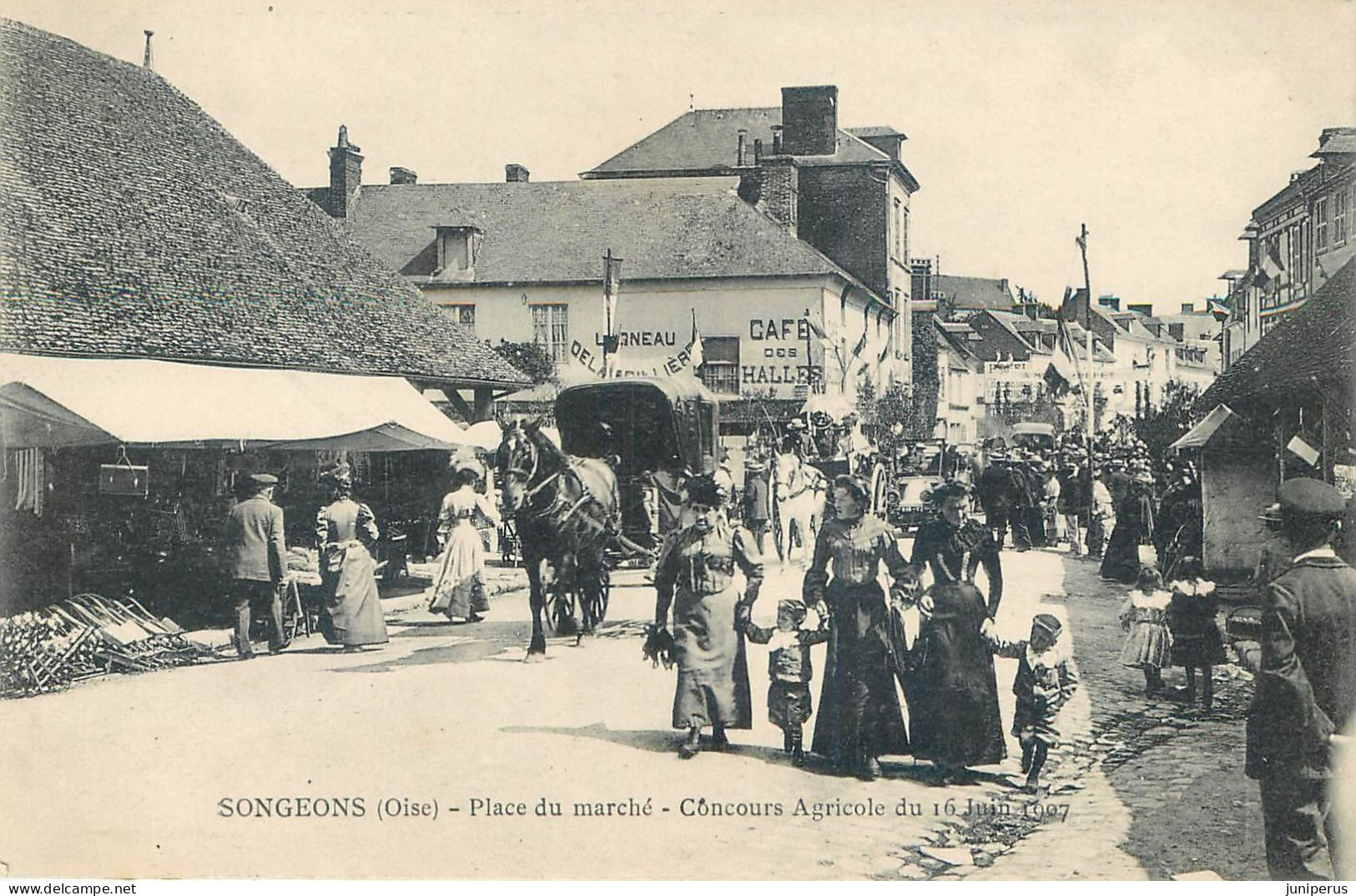 SONGEONS - PLACE DU MARCHÉ - CONCOURS AGRICOLE DU 16 JUIN 1907 - ANIMÉE - - Songeons