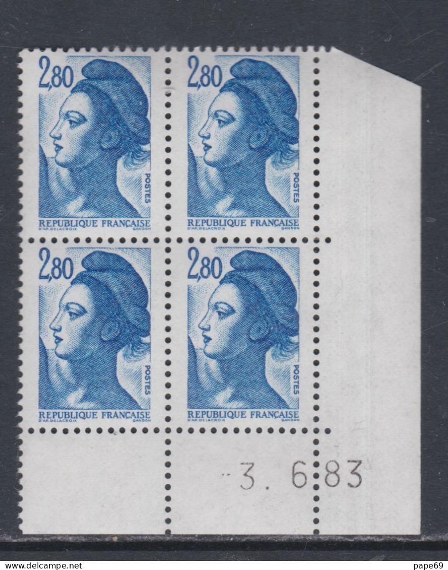 France Type Liberté N° 2275 XX : 2 F. 80 Bleu En Bloc De 4 Coin Daté Du 3 . 6 . 83 Sans Charnière TB - 1980-1989