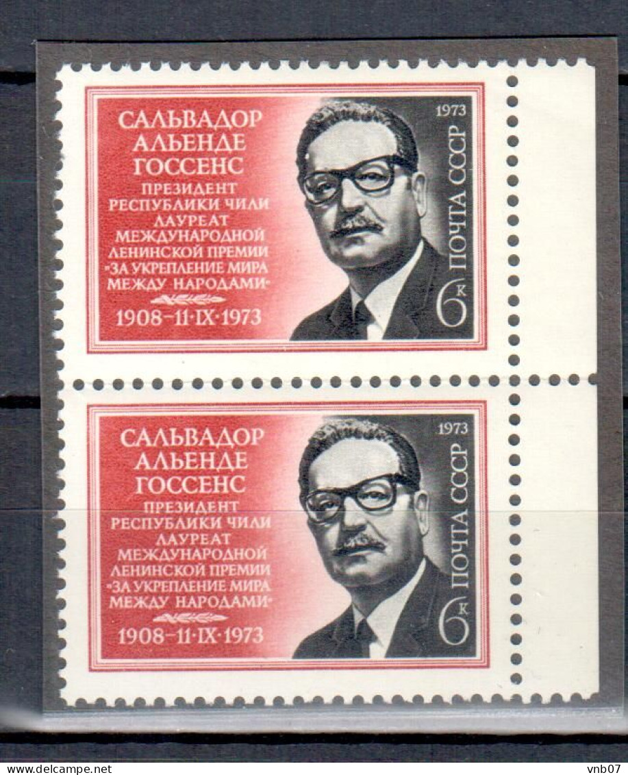 Russia USSR 1973. Sc#4133,  Mi#4179.  Salvador Allende. Strip Of 2. MNH - Neufs