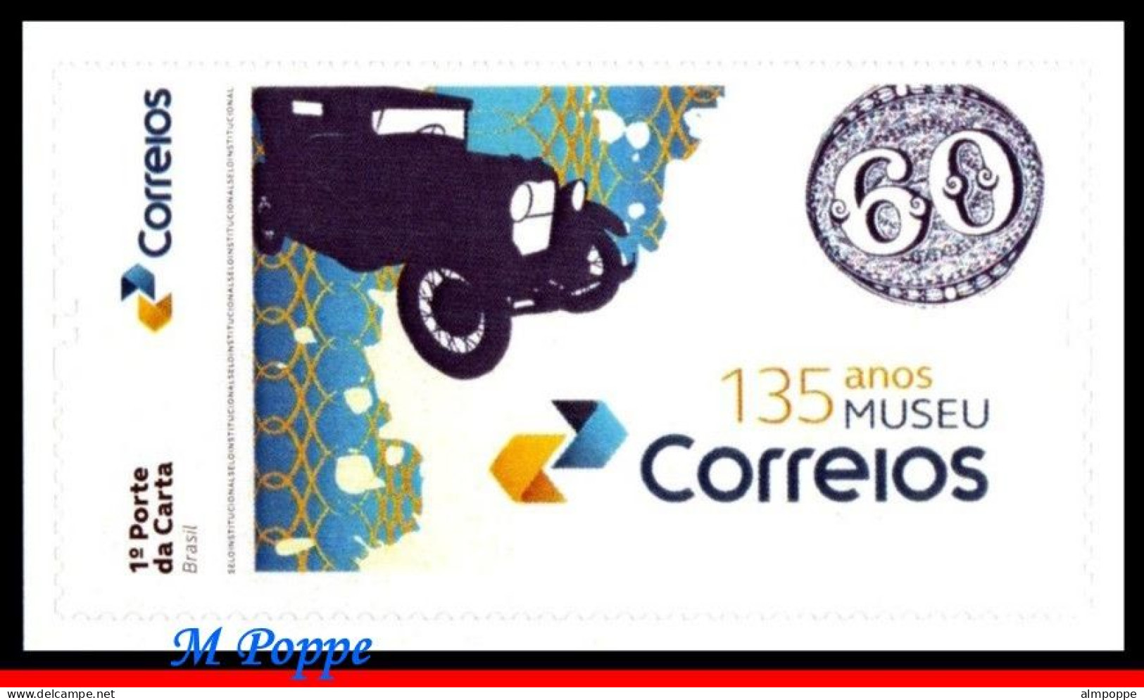 Ref. BR-V2024-51 BRAZIL 2024 POST OFFICE MUSEUM, 135 YEARS, OLD CAR, STAMP ON STAMP, MNH - Cars