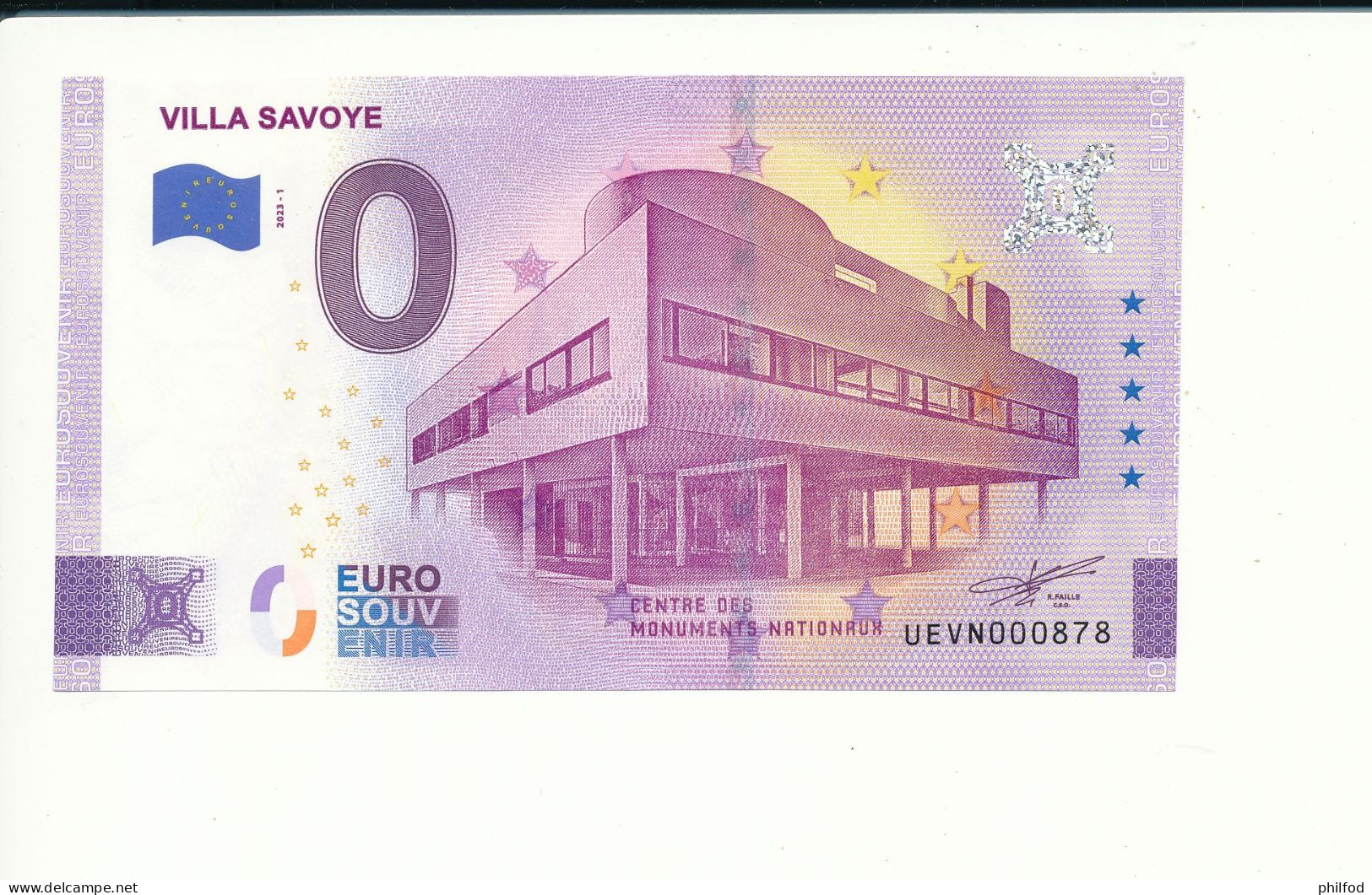 Billet Touristique 0 Euro - VILLA SAVOYE - UEVN - 2023-1 - N° 878 - Autres & Non Classés