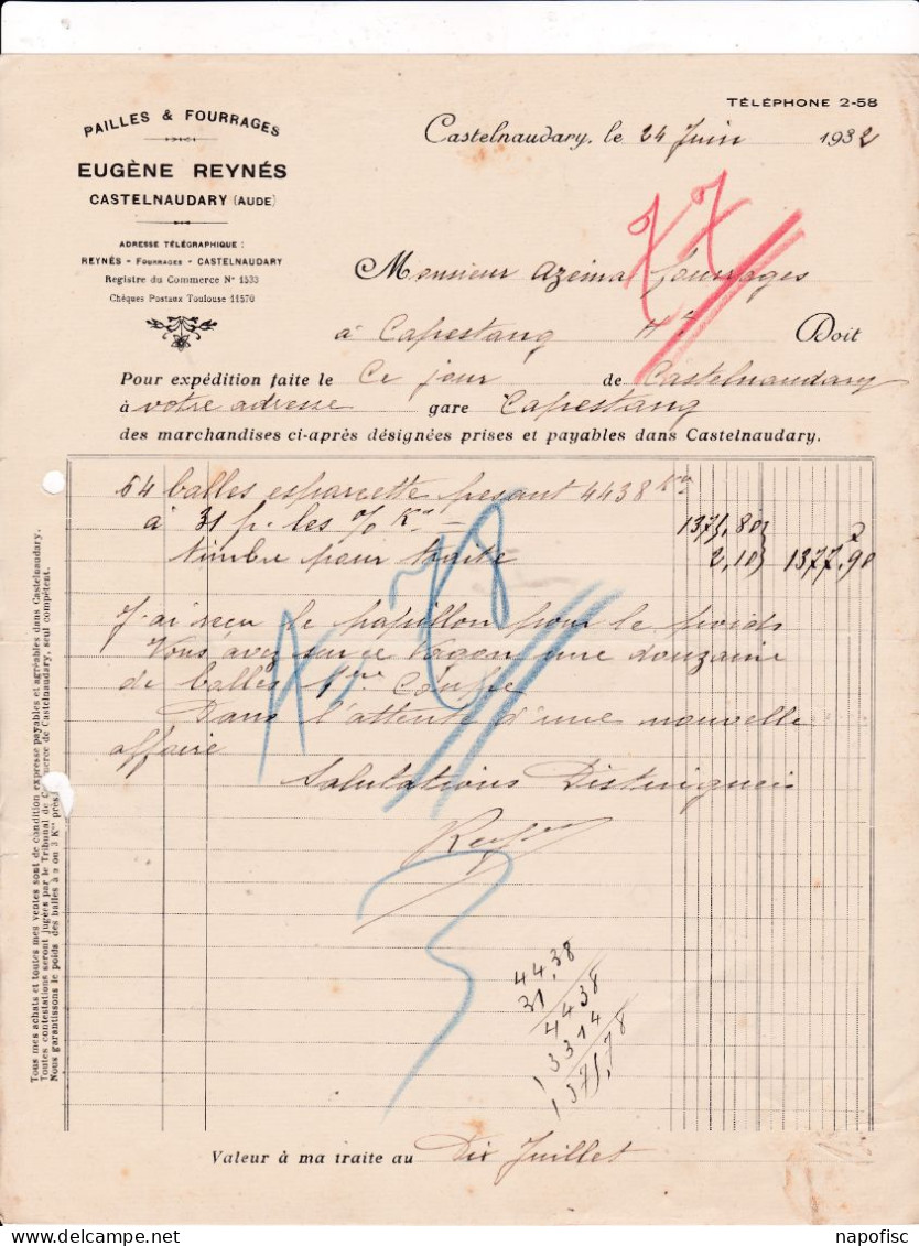 11-E.Reynés.... Pailles, Fourrages.....Castelnaudary....(Aude)...1932 - Agricoltura