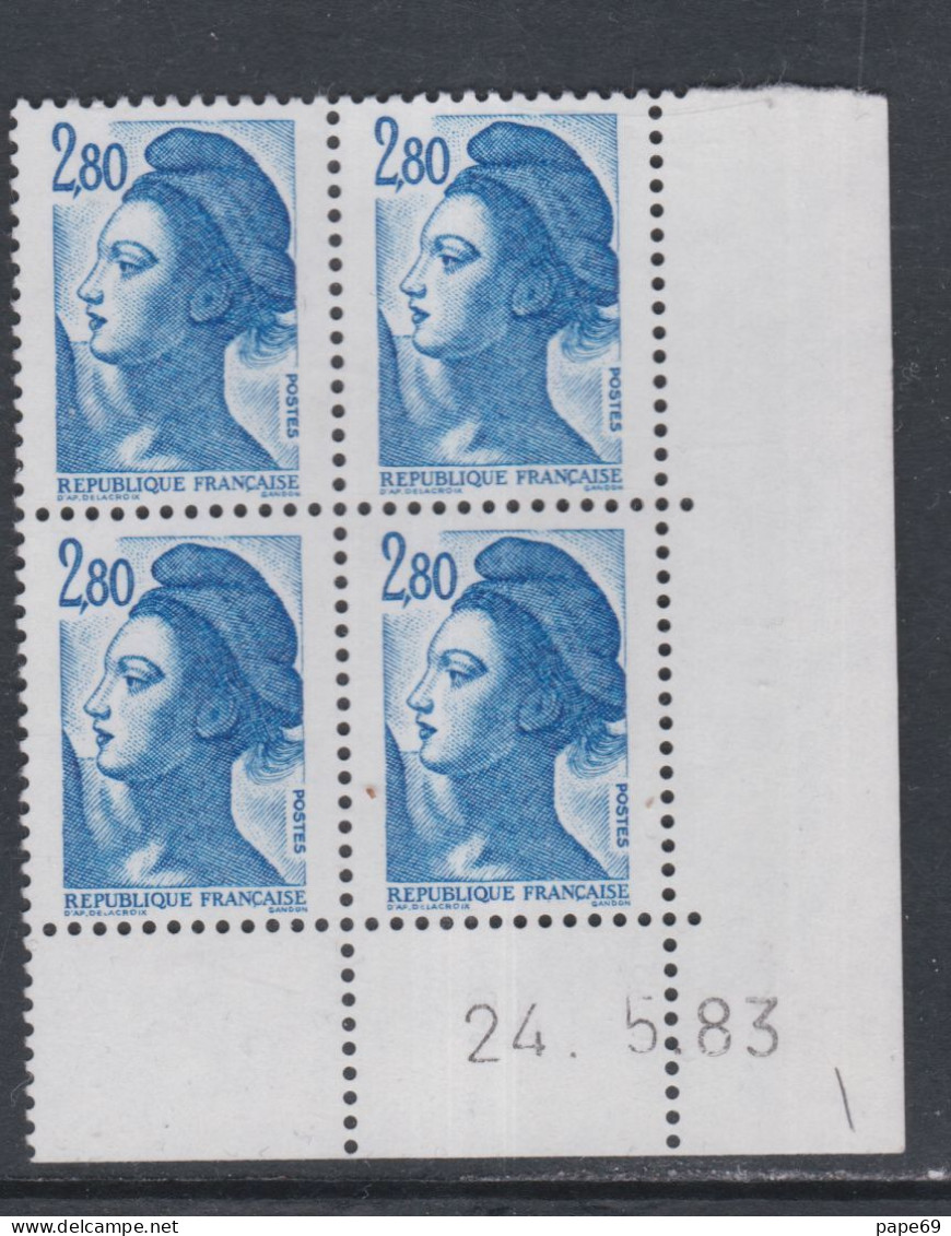 France Type Liberté N° 2275 XX : 2 F. 80 Bleu En Bloc De 4 Coin Daté Du 24 . 5 . 83 Sans Charnière TB - 1980-1989