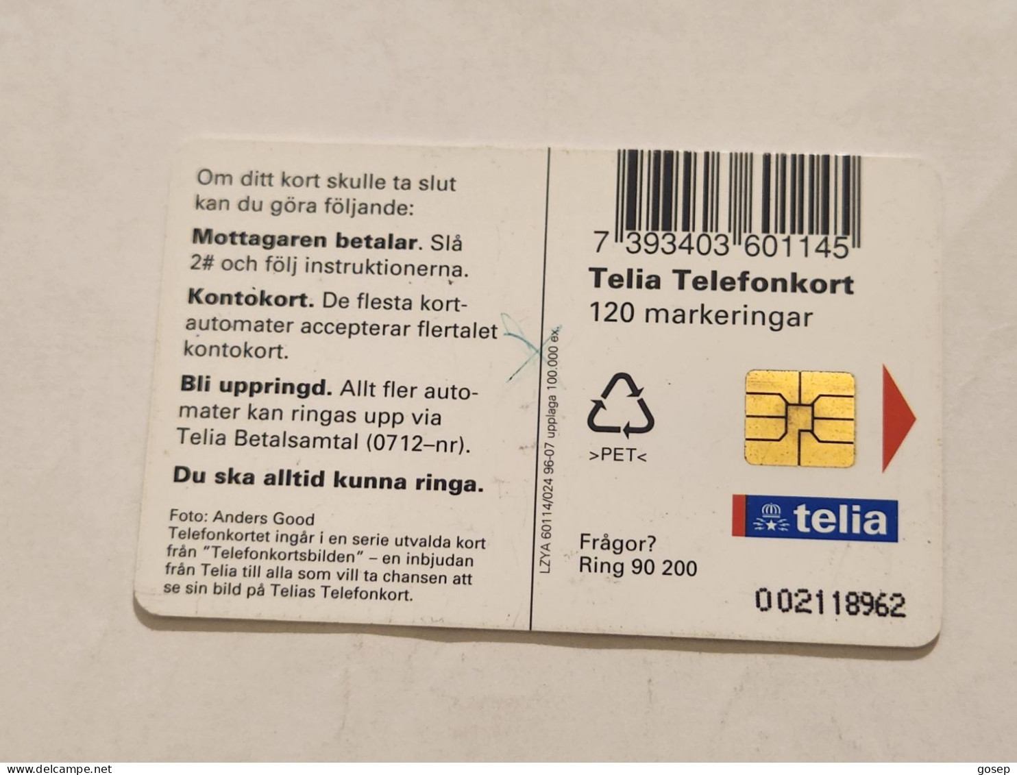 SWEDEN-(SE-TEL-120-0024)-CRAB-(33)(Telefonkort 120)(tirage-100.000)(002118962)-used Card+1card Prepiad Free - Zweden