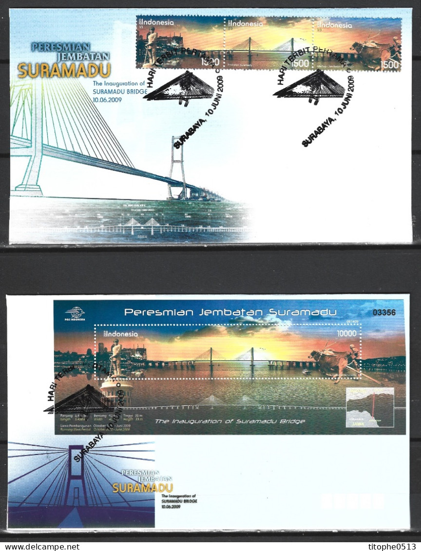 INDONESIE. N°2413-5 & BF 246 De 2009 Sur 2 Enveloppes 1er Jour. Pont Suramadu. - Puentes