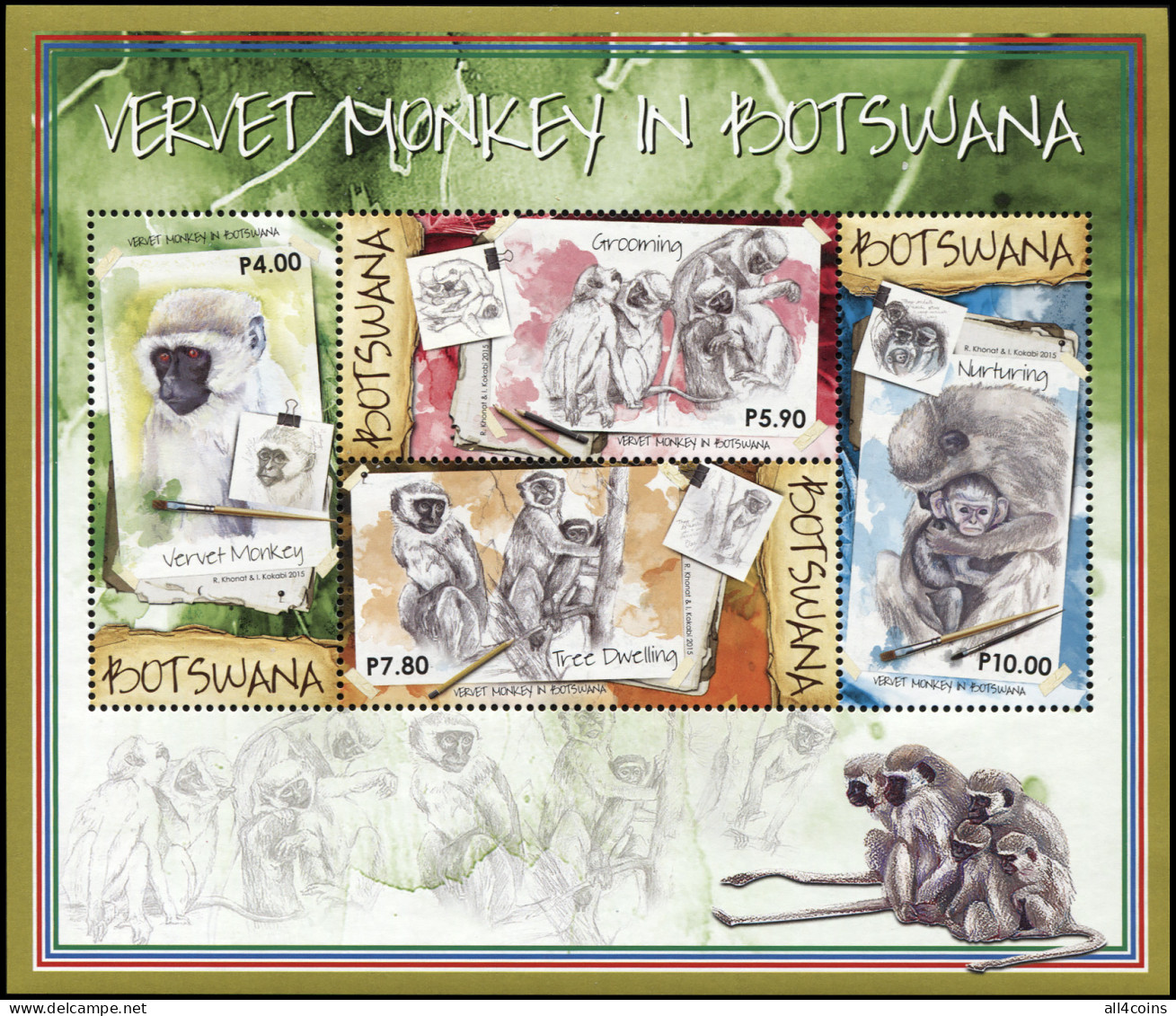 Botswana 2015. Vervet Monkey In Botswana (MNH OG) Miniature Sheet - Botswana (1966-...)