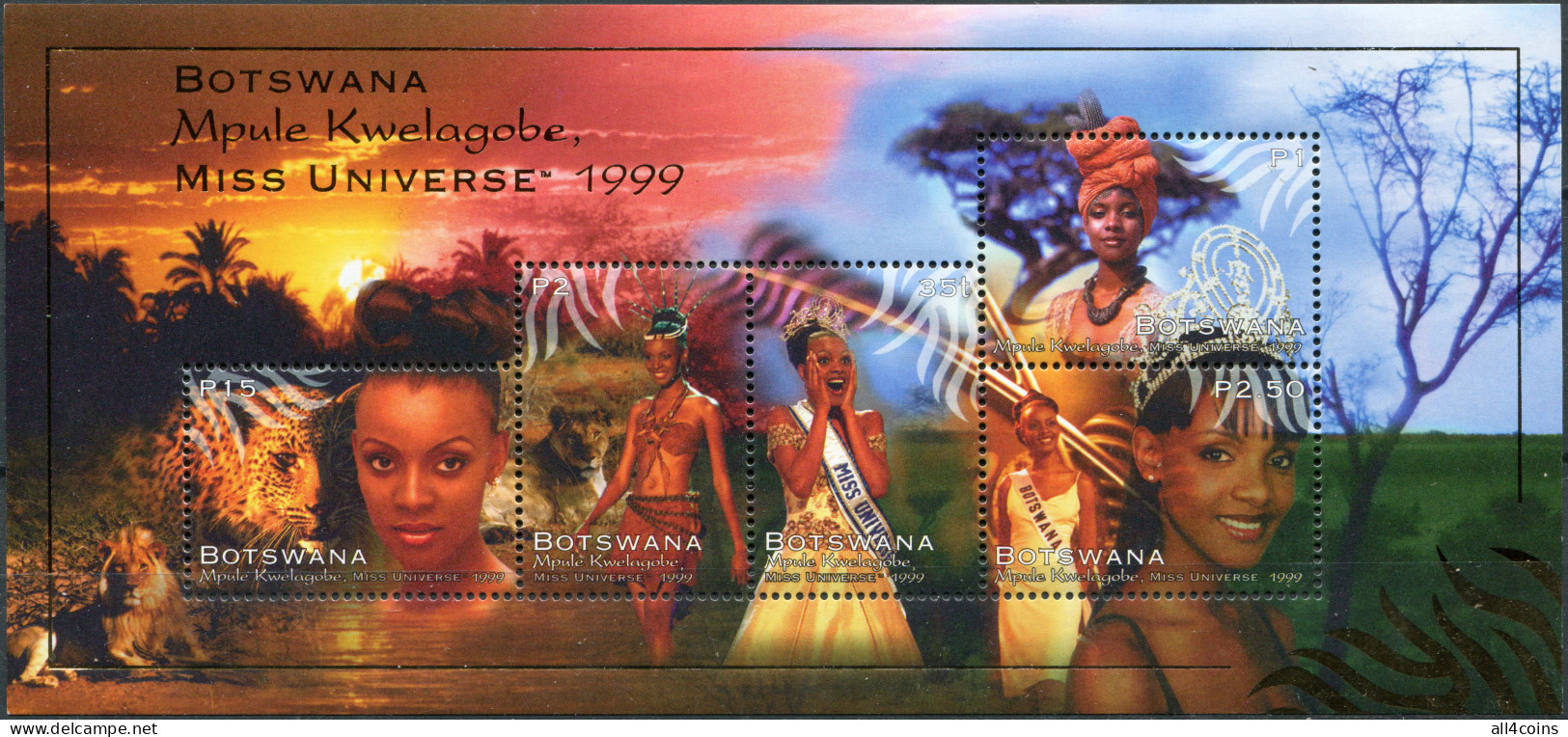 Botswana 1999. Mpule Kwelagobe, Miss Universe (MNH OG) Miniature Sheet - Botswana (1966-...)