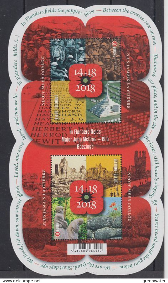 Belgie 2018 In Flanders Fields War 1914/1918 Blok/ms ** Mnh (59526) - 2002-… (€)