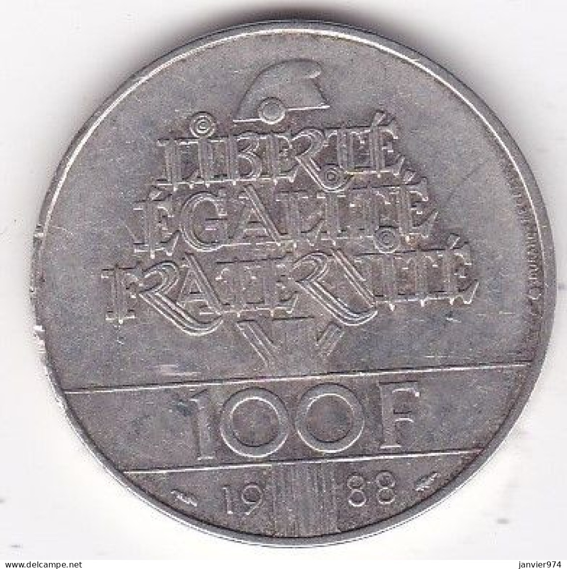 100 Francs Fraternité 1988, En Argent - 100 Francs