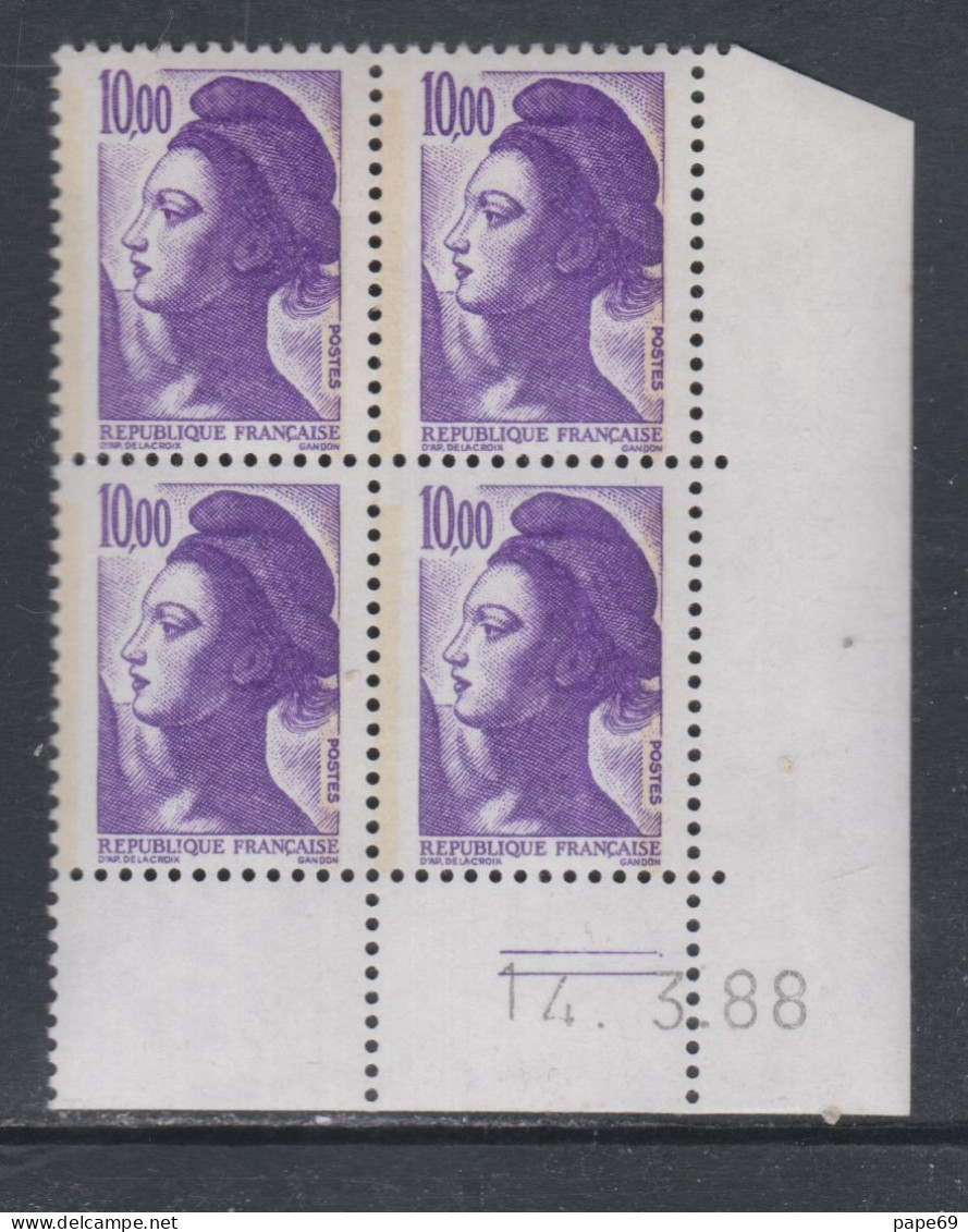 France Type Liberté N° 2276 XX : 10 F. Violet En Bloc De 4 Coin Daté Du 14 . 3 . 88  2 Trais Gomme Légèrement Altérée TB - 1980-1989