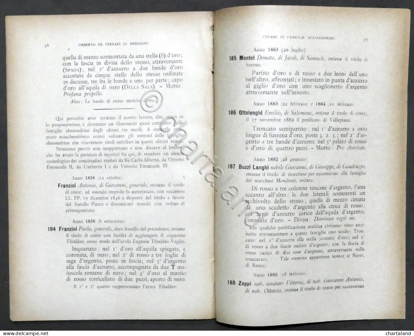 Araldica - De Ferrari Di Brignano - Stemmi Famiglie Alessandrine - Ed. 1919 - Autres & Non Classés