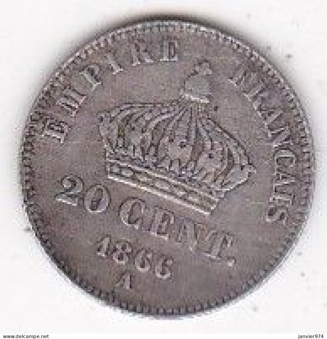 20 Centimes 1866 A Paris. Napoléon III, En Argent - 20 Centimes