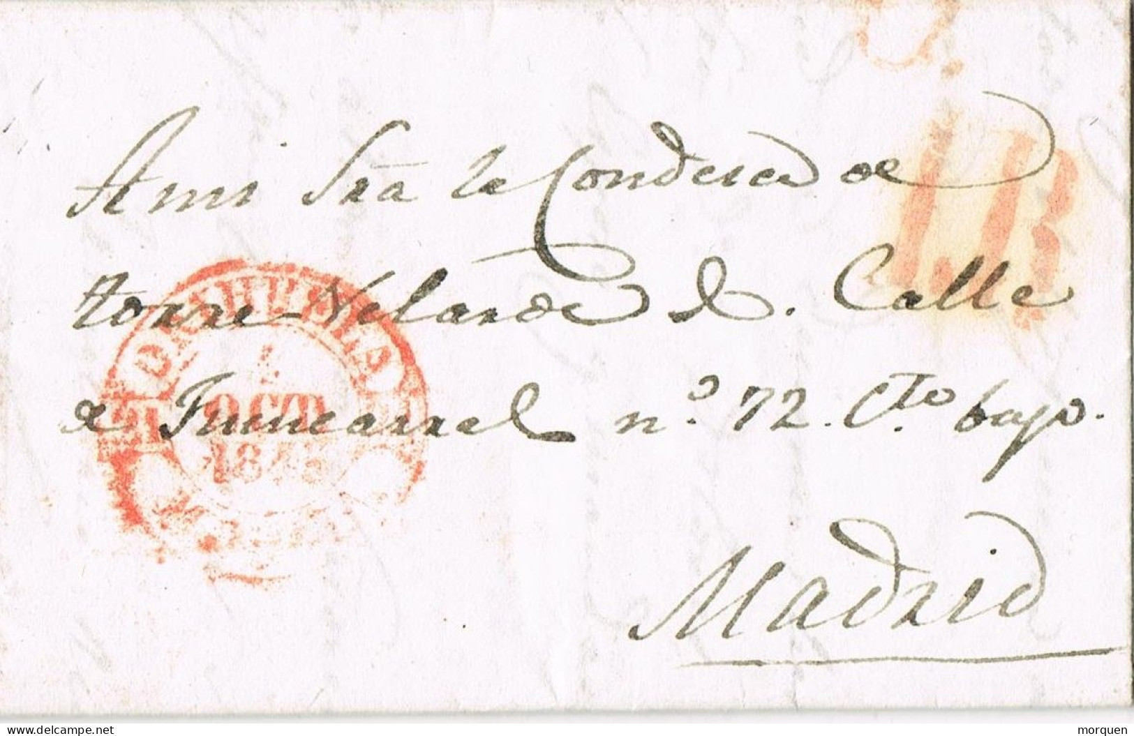 54765. Carta Entera Prefilatelica ORIHUELA (Murcia) 1845. Fechador Baeza, Porteo 1 Real - ...-1850 Préphilatélie
