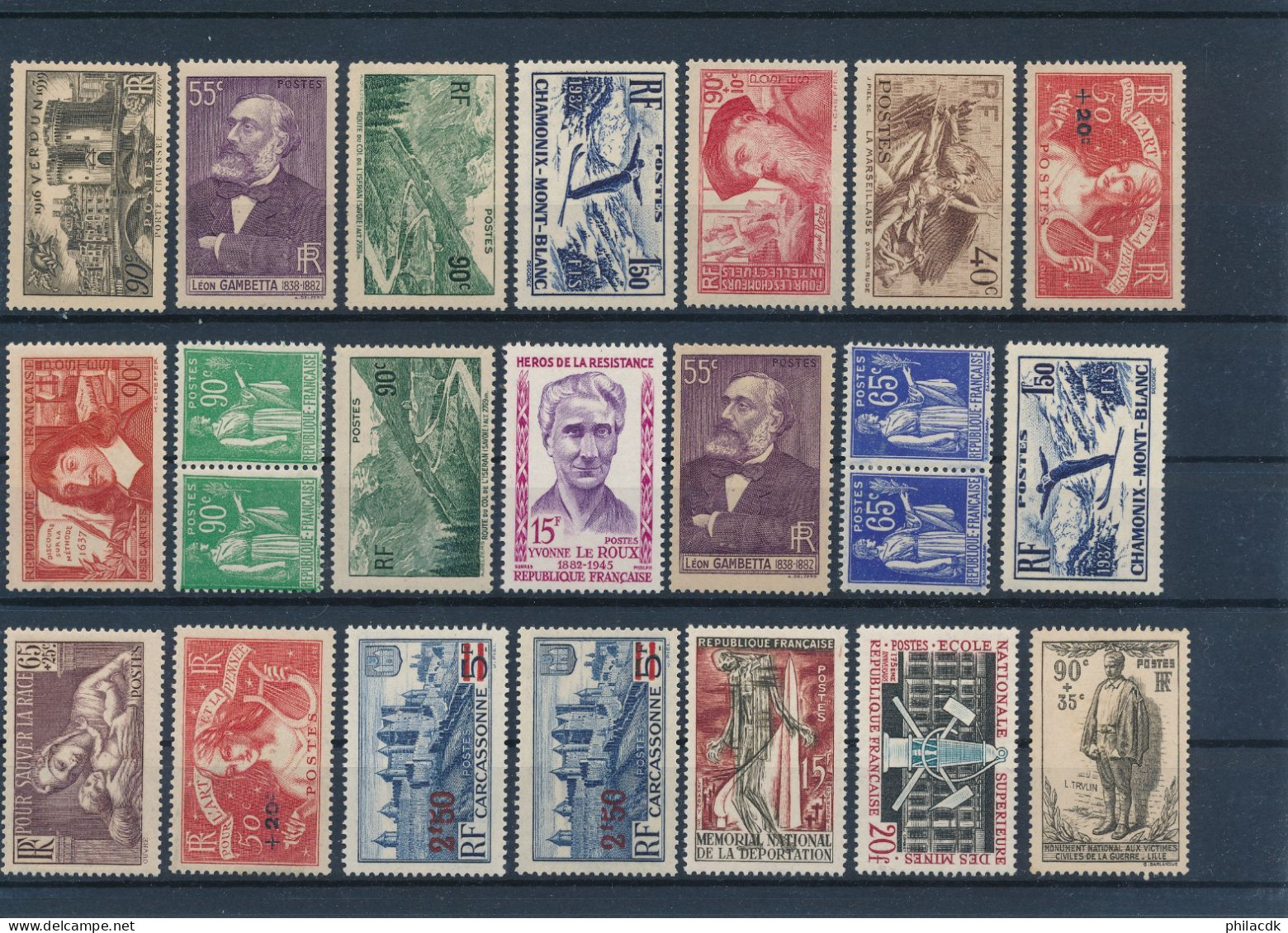 FRANCE - LOT DE 490 TIMBRES AVEC BONNES VALEURS BANDE PETAIN PREOBLITERES 47 ET 68 TAXES 14 17 20 EPREUVE DE LUXE