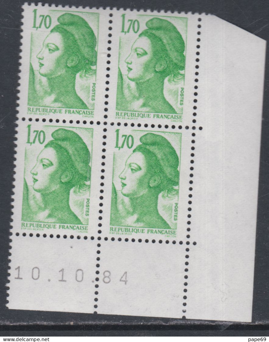 France Type Liberté N° 2318 XX :1 F.70 Vert En Bloc De 4 Coin Daté Du 10 . 10 . 84  Ss Trait Gomme Légèrement Altérée TB - 1980-1989