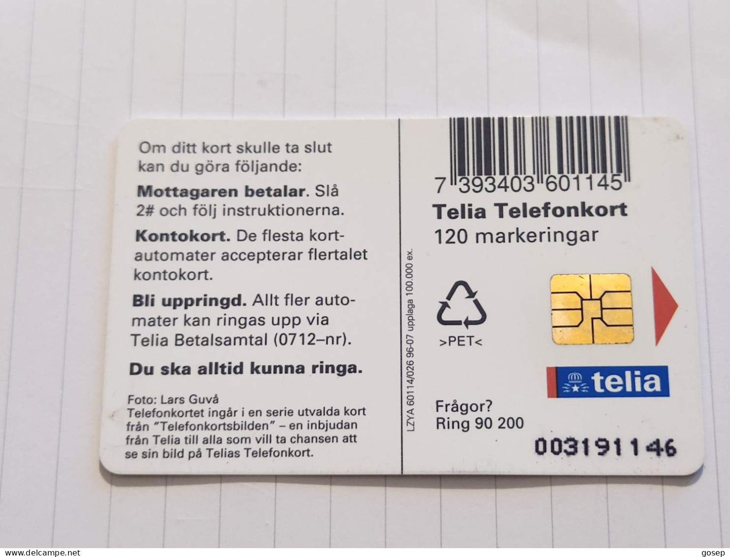 SWEDEN-(SE-TEL-120-0026)-Bird 5 Spotted-(35)(Telefonkort 120)(tirage-100.000)(003191146)-used Card+1card Prepiad Free - Sweden