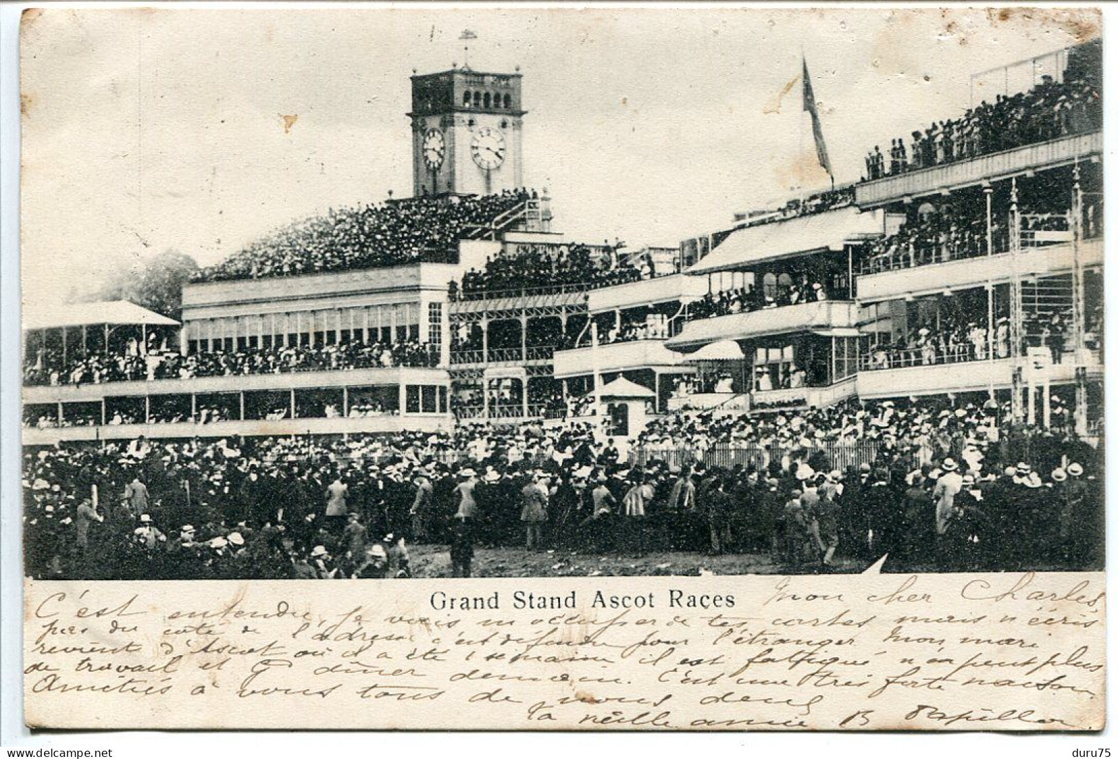 ANGLETERRE CPA Voyagé 1904 * Grand Stand ASCOT RACES ( Hippodrome ) Très Animée - Autres & Non Classés