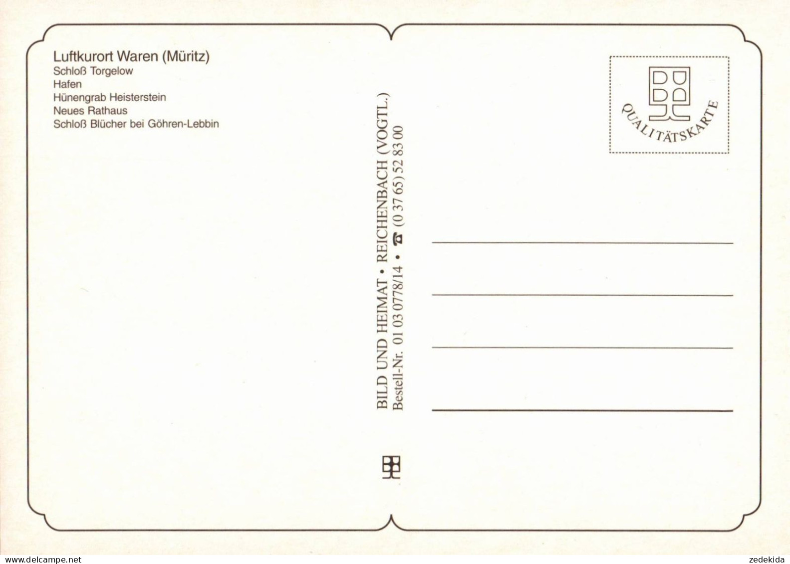 H1162 - TOP Waren Müritz - Bild Und Heimat Reichenbach Qualitätskarte - Waren (Müritz)