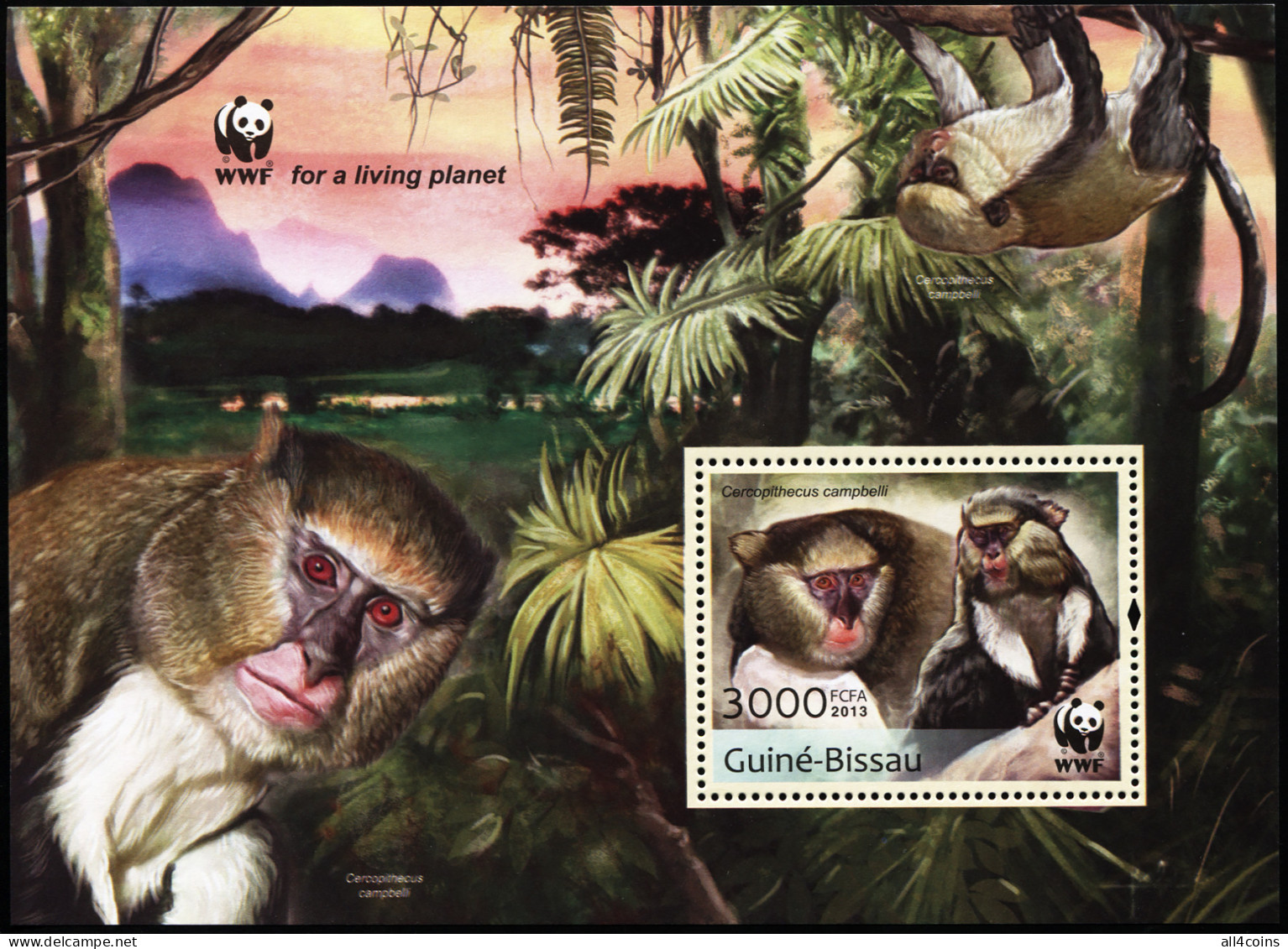 Guinea-Bissau 2013. Campbell's Monkey (MNH OG) Souvenir Sheet - Guinea-Bissau