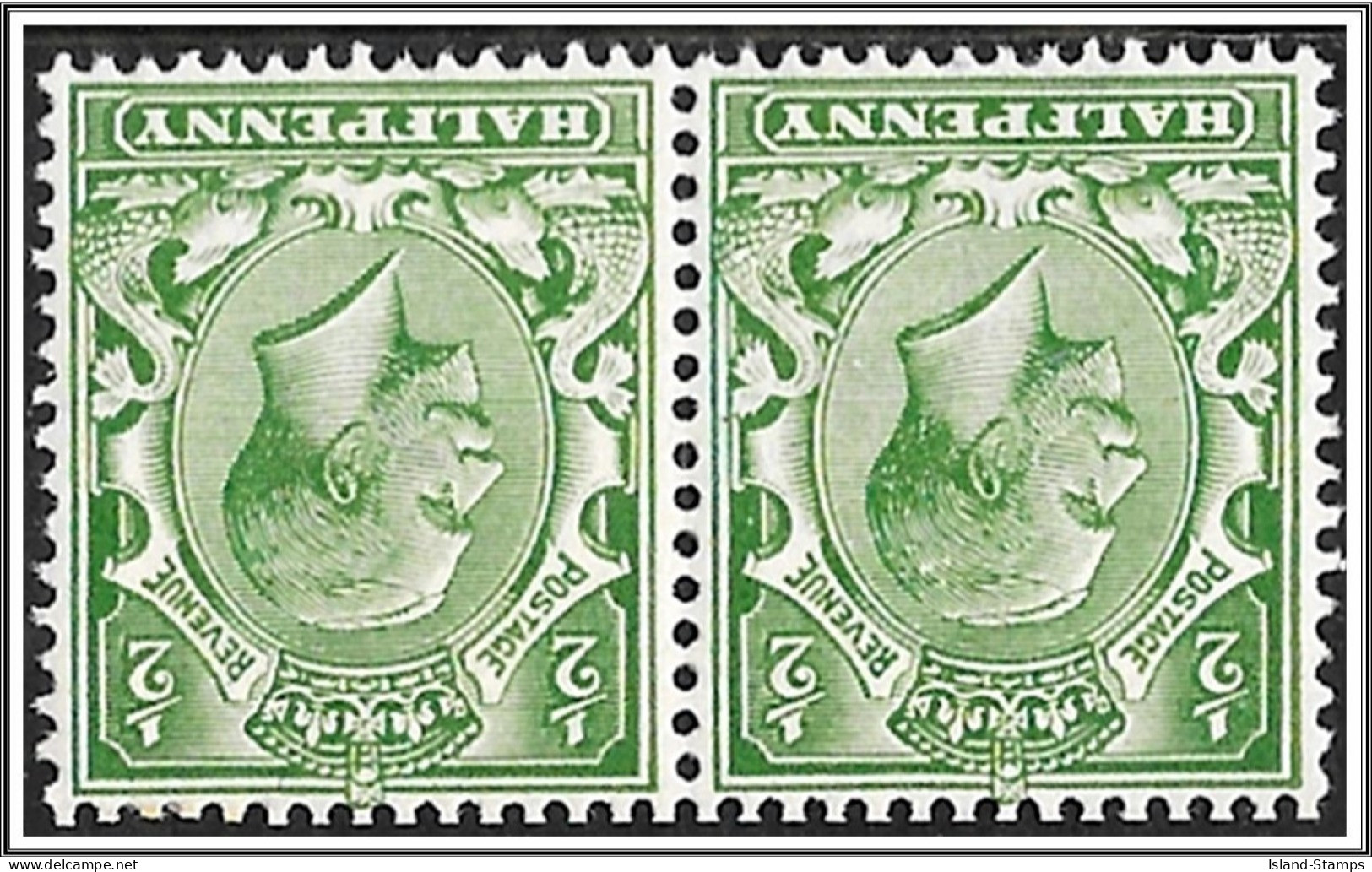 KGV SG351wi Pair ½d Green Very Light Mounted Mint Hrd2d - Unused Stamps