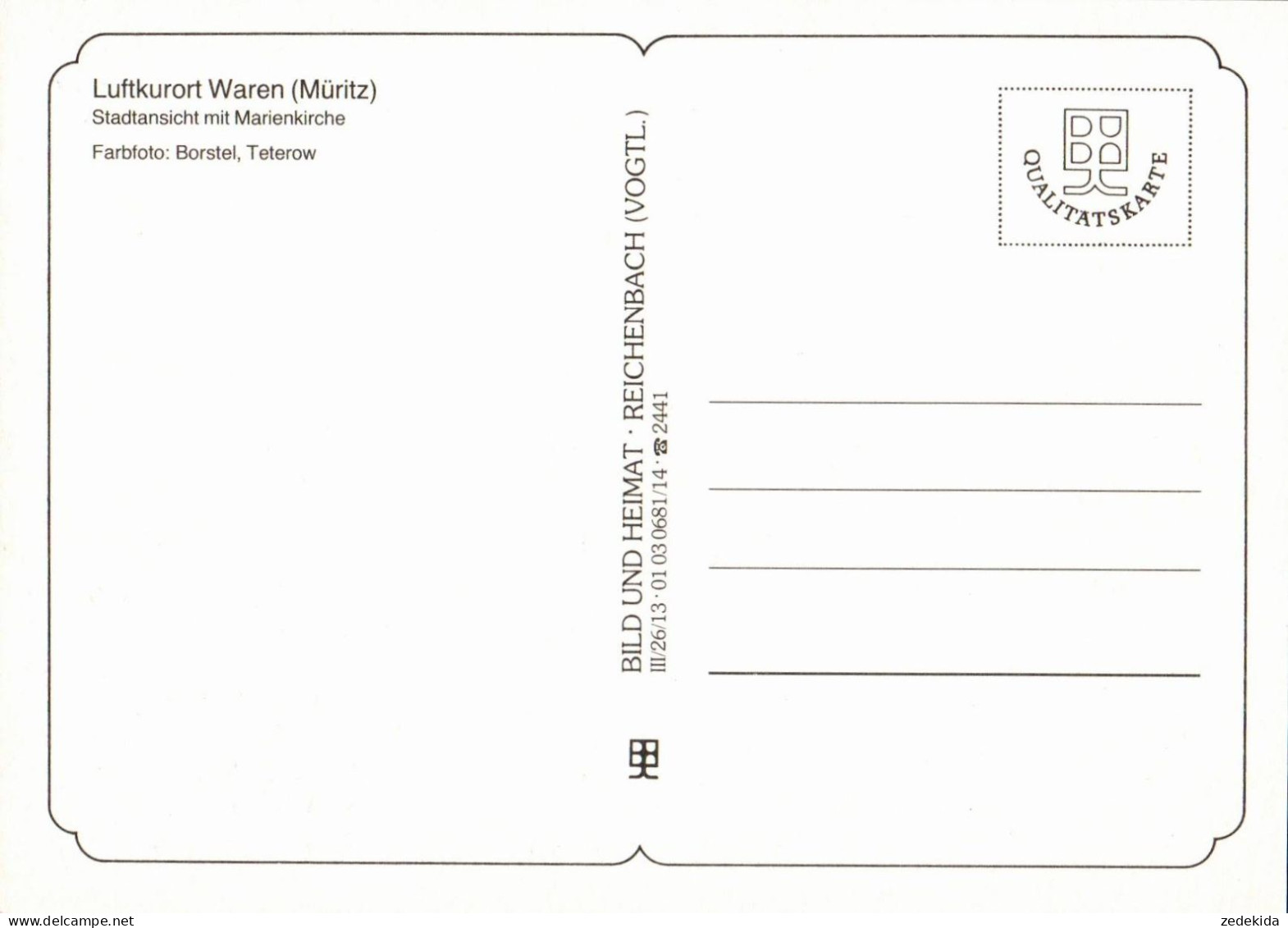 H1167 - TOP  Waren Müritz - Bild Und Heimat Reichenbach Qualitätskarte - Waren (Müritz)