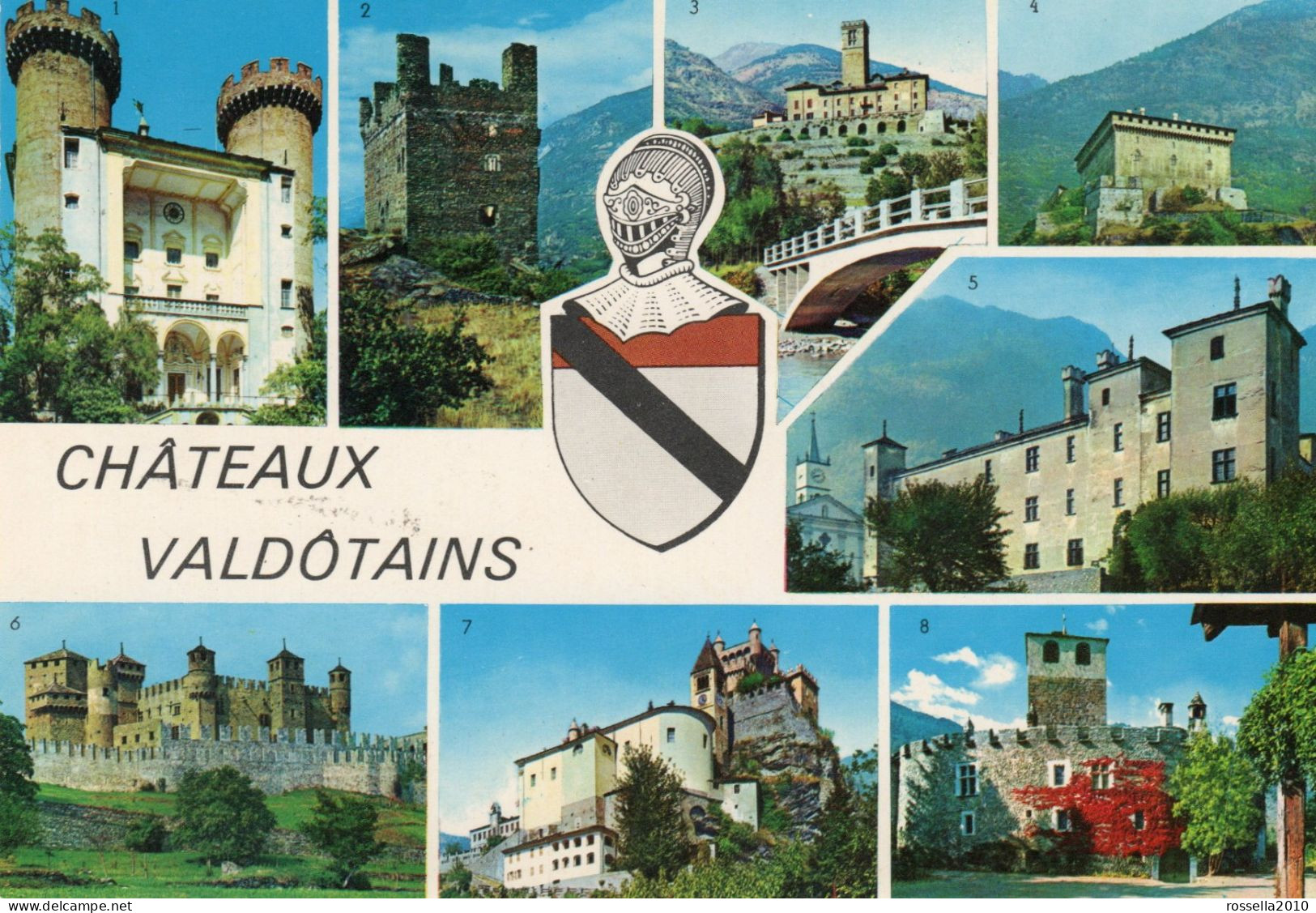 CARTOLINA 1975 ITALIA VALLE D' AOSTA CASTELLI CHATEAU VALDOTAINS SALUTI VEDUTINE Italy Postcard ITALIEN Ansichtskarten - Gruss Aus.../ Gruesse Aus...