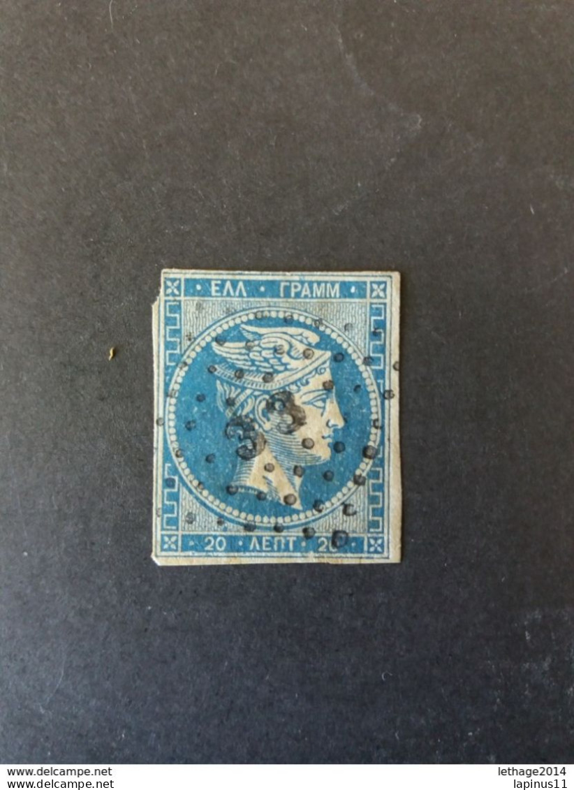 GREECE GRECIA HELLAS Ελλάδα 1861 20 L Azzurro Grande Testa Hermes Tir. Provvisoria Atene Cifre Linea Sulla Testa - Used Stamps