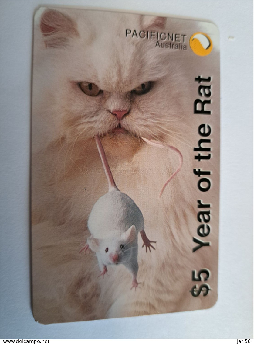 AUSTRALIA  / PACIFICNET/ YEAR OF THE RAT / WHITE CAT WITH MOUSE!CARD /$5,- PREPAID ** 16555** - Australia