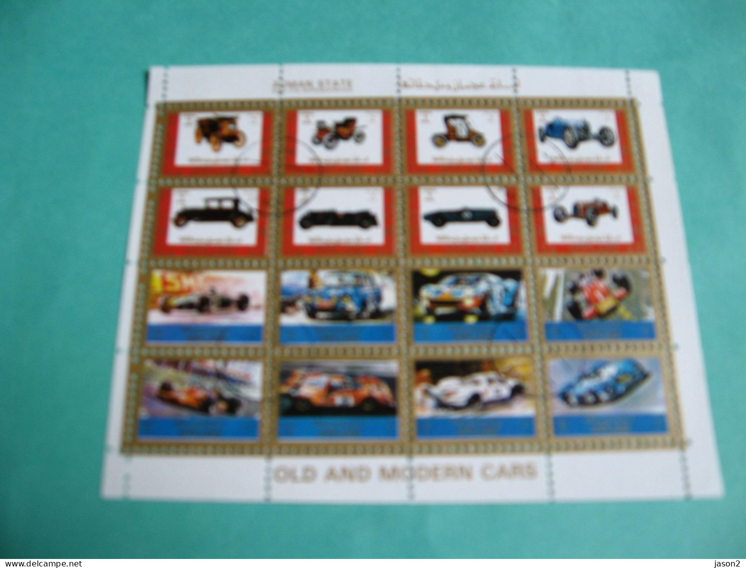 BLOC DE 16 TIMBRES AJMAN STATE VIEILLES VOITURES OBLITERES - Cars