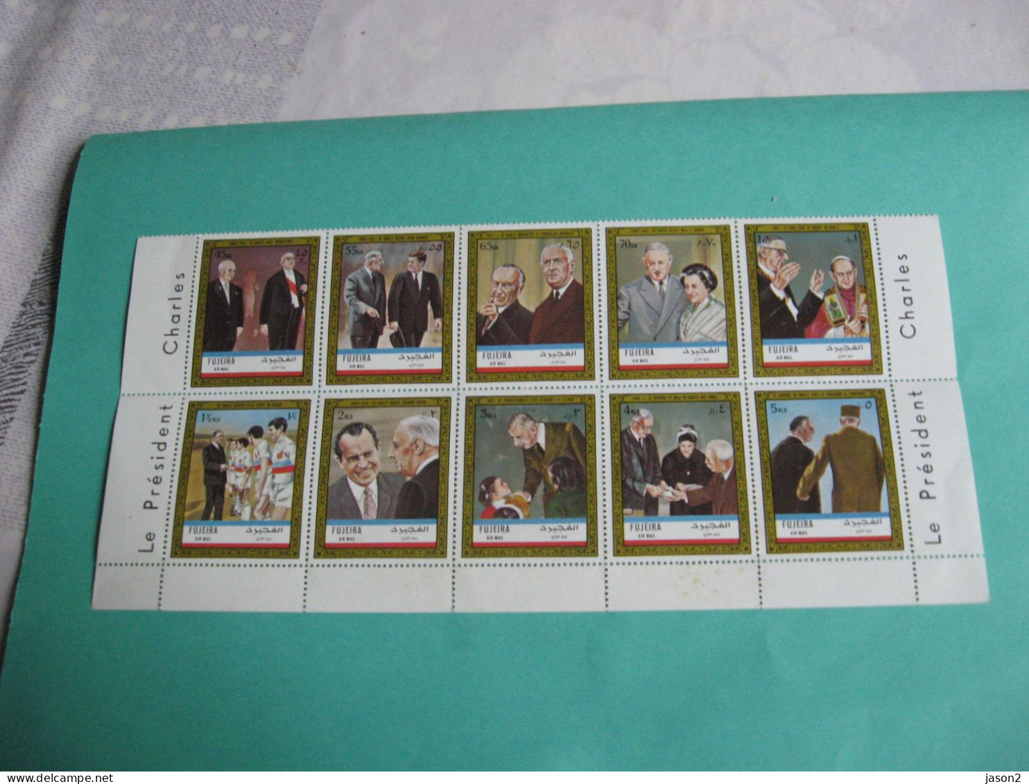 FUJEIRA BLOC DE 10 TIMBRES DE GAULLE 1970 NEUFS- - De Gaulle (Generaal)