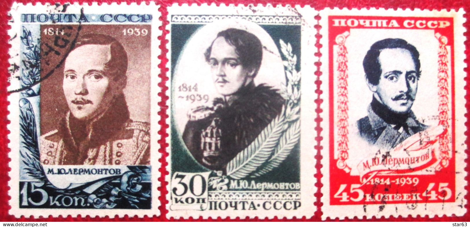 USSR  Russia  1939  Mi.726 - 728  M. Lermontov - Poet  3 V  Used - Oblitérés