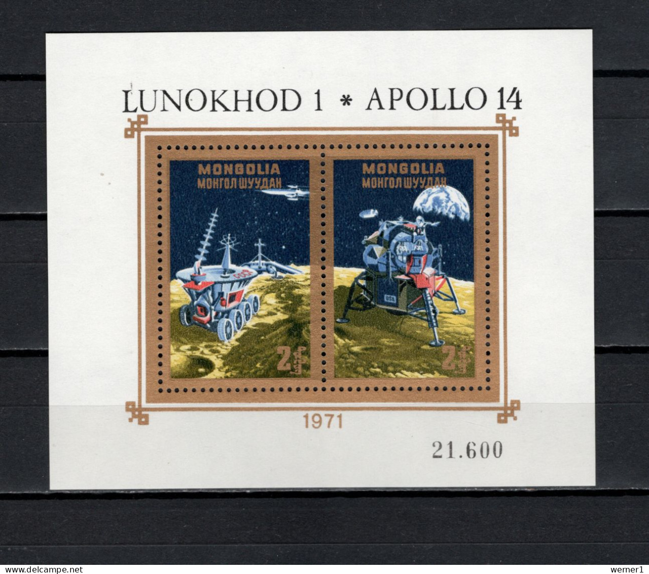 Mongolia 1971 Space, Lunochod 1 And Apollo 14, S/s MNH - Asie