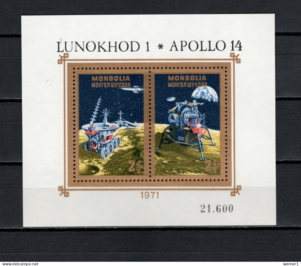 Mongolia 1971 Space, Lunochod 1 And Apollo 14, S/s MNH - Asia