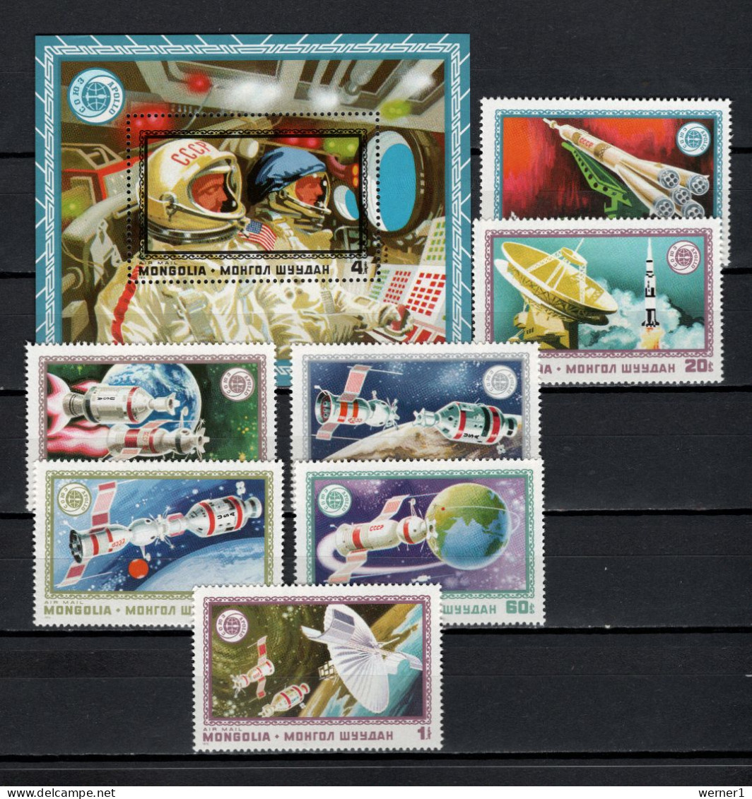 Mongolia 1975 Space, Apollo-Soyuz Set Of 7 + S/s MNH - Asia