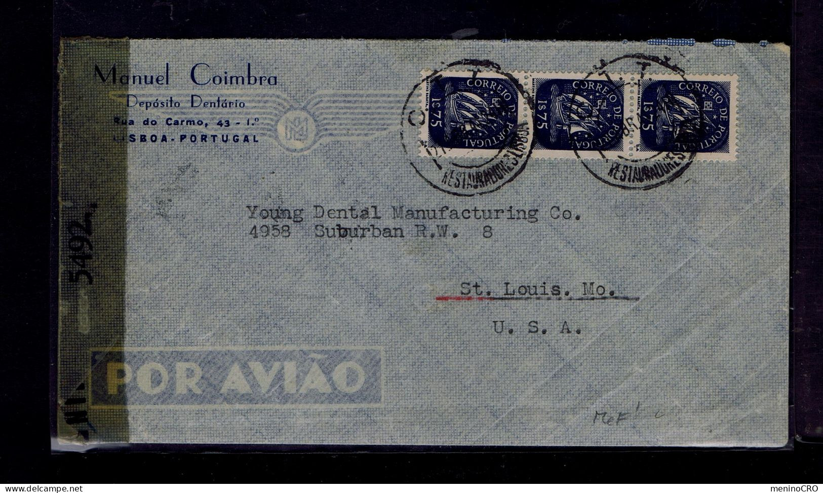 Gc8448 PORTUGAL Open By Examined  #5492 Censored Mailed 1944 Lisboa »St.Louis -USA - Other & Unclassified