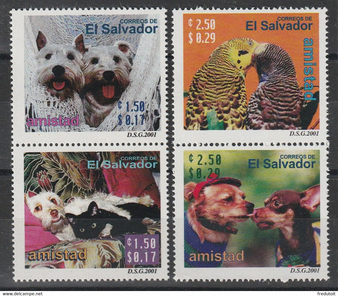 SALVADOR - N°1483/6 ** (2001) Chiens , Chats , Oiseaux - - Salvador