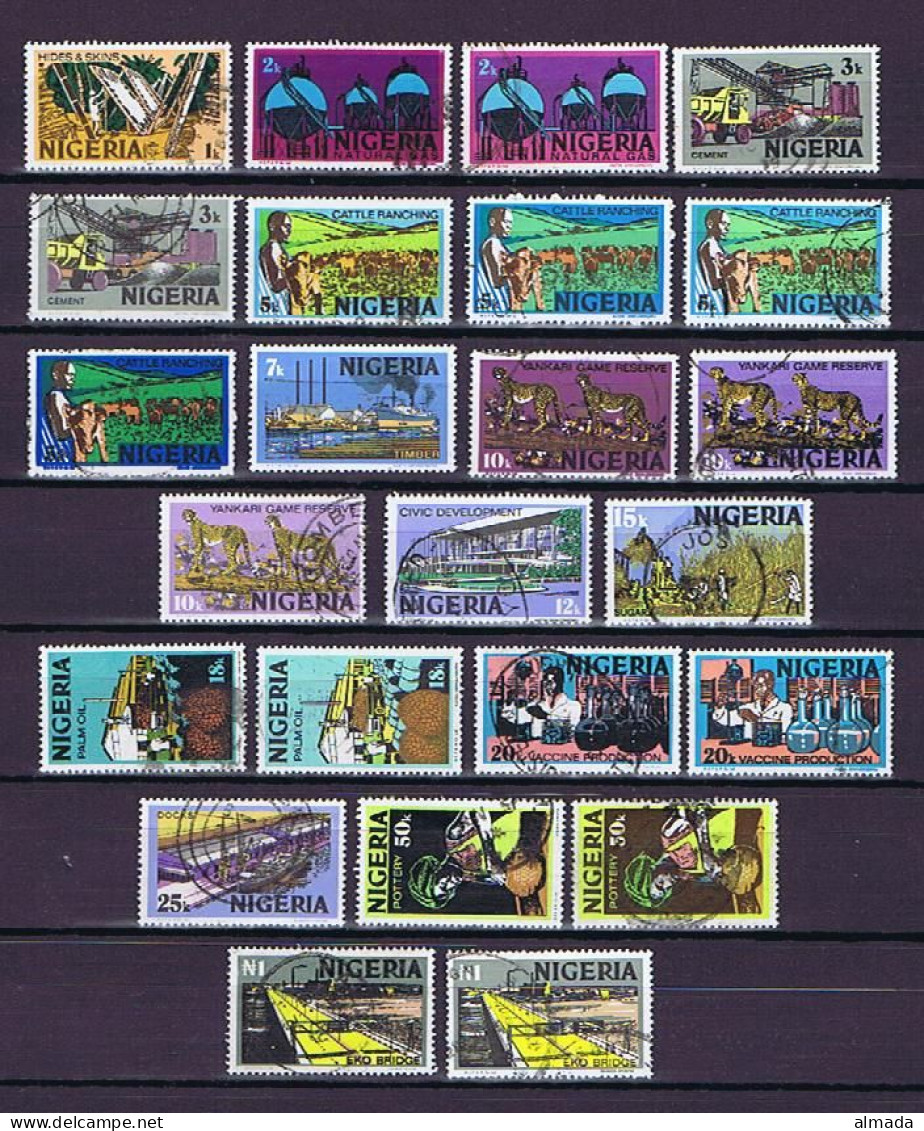 Nigeria 1973-1982: 24 Used Stamps Incl. Types - Nigeria (1961-...)