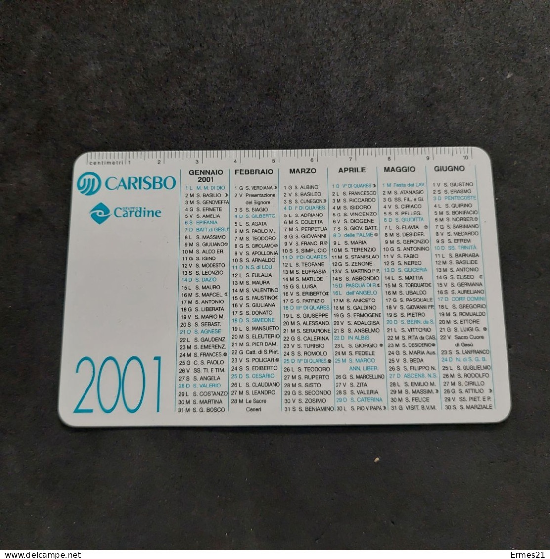 Calendarietto 2001 Cassa Risparmio Di Bologna.Condizioni Eccellenti. Plastificato. - Petit Format : 2001-...