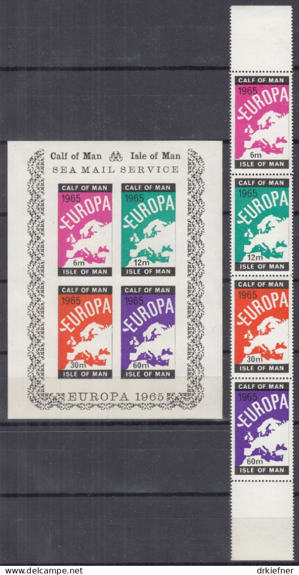 INSEL CALF OF MAN (Isle Of Man), Nichtamtl. Briefmarken, 1 Block + 4 Marken, Postfrisch **, Europa 1965, Landkarte - Man (Insel)
