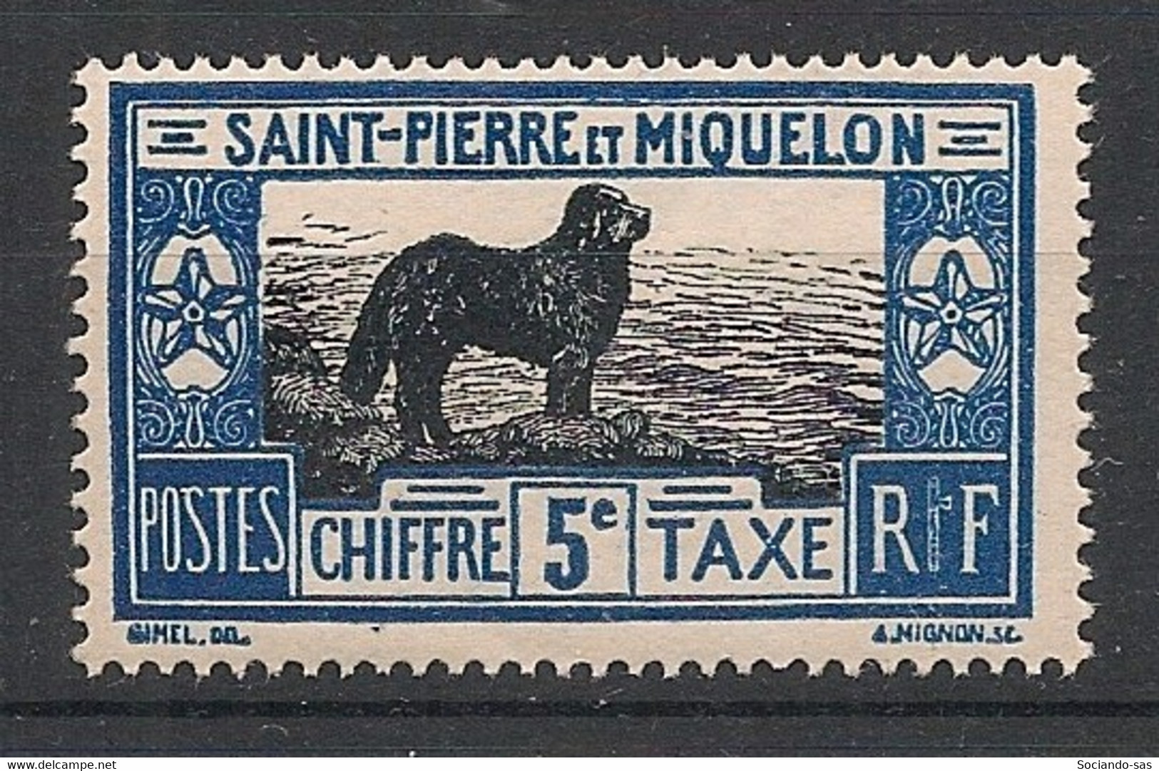 SPM - 1932 - Taxe TT N°YT. 21 - Chien De Terre-Neuve 5c Outremer - Neuf Luxe ** / MNH / Postfrisch - Strafport