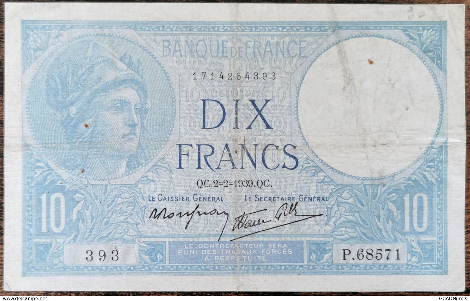 Billet 10 Francs MINERVE  2 - 2 - 1939 France P.68571 - 10 F 1916-1942 ''Minerve''