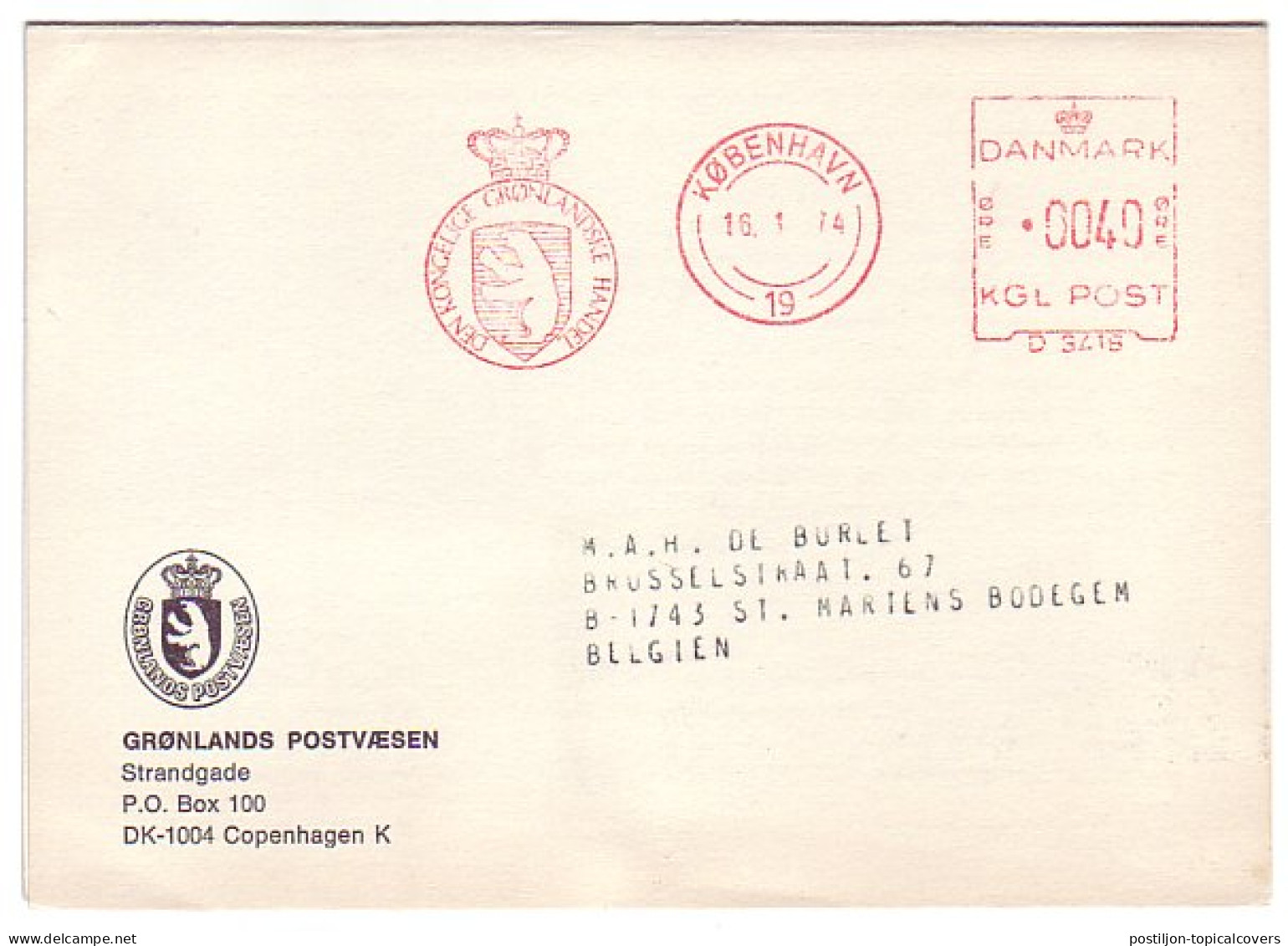Meter Card Denmark 1974 Polar Bear - The Greenland Post Office - Spedizioni Artiche