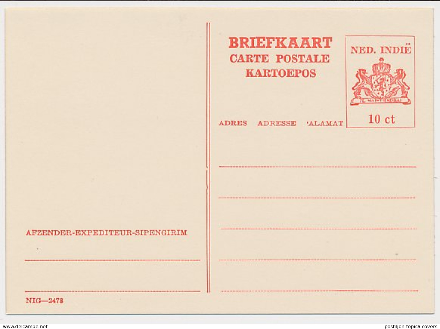 Ned. Indie Briefkaart G. 74 A  - Netherlands Indies