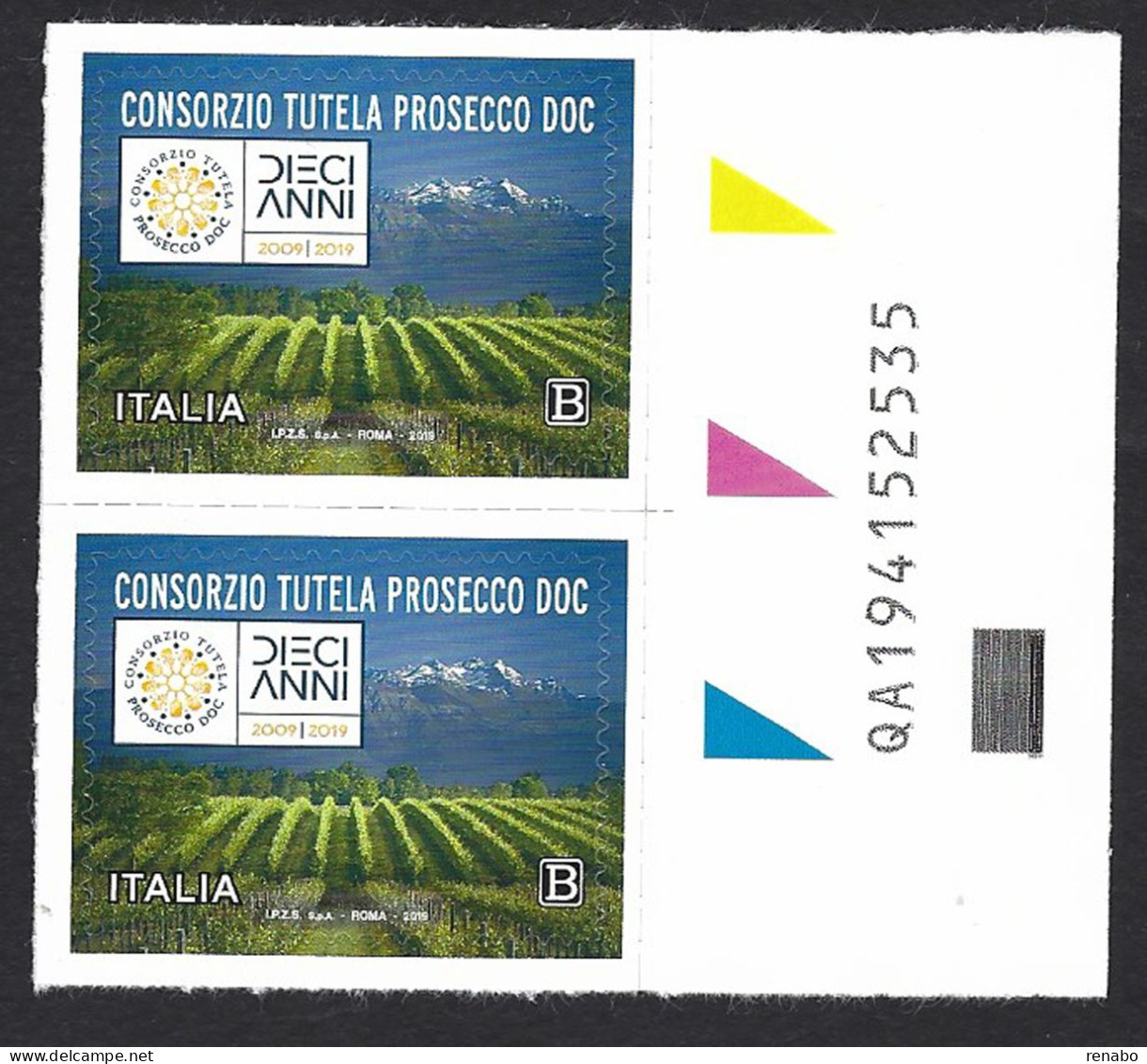 Italia 2019; 10° Consorzio Tutela Prosecco DOC; Coppia Con Codice Alfanumerico. - Barcodes