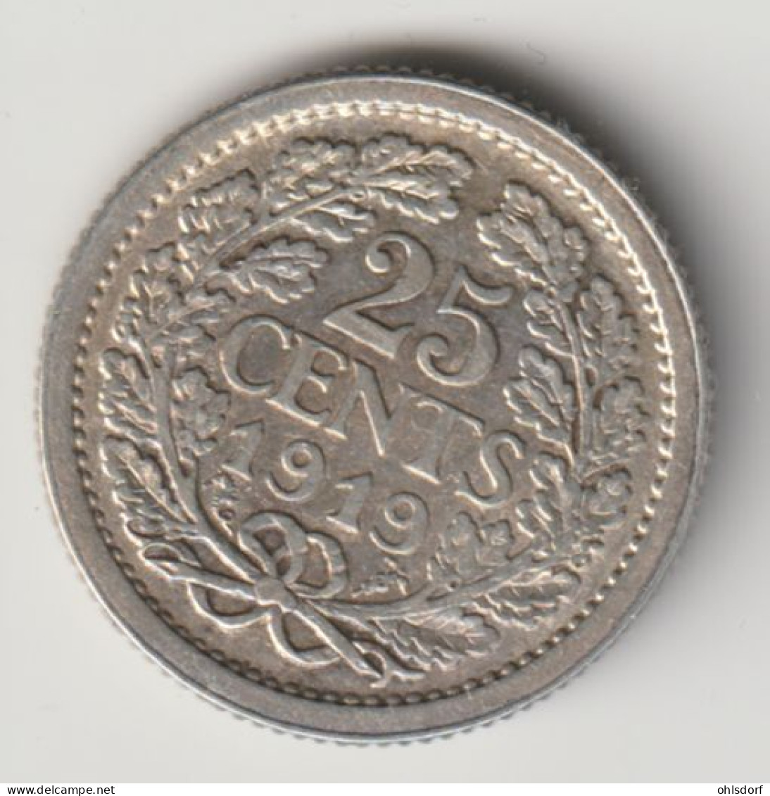 NEDERLAND 1919: 25 Cents, Silver, KM 146 - 25 Cent